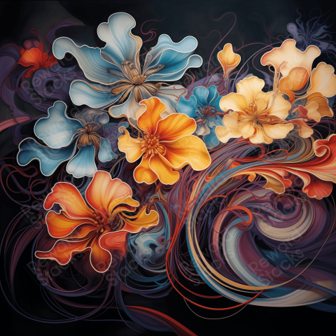 Colorful flowers in bouncing curved lines