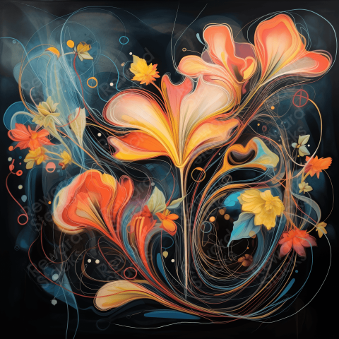 Flowers in fleeting bouncing curved lines