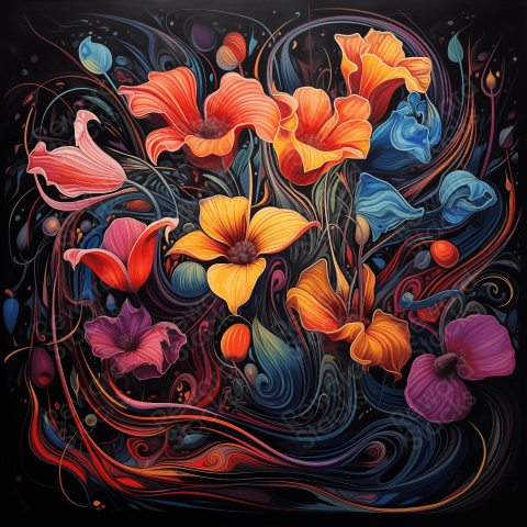 Beautiful flowers in curved lines