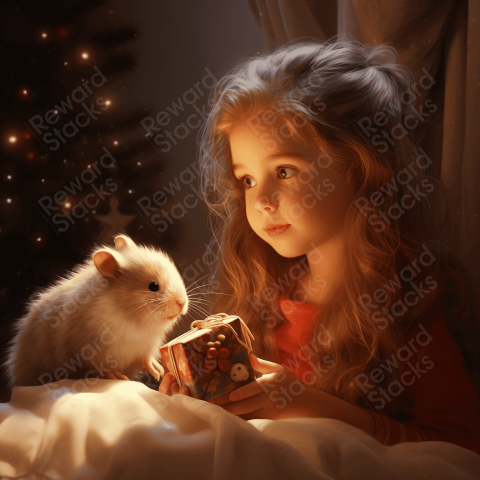 Girl with hamster waiting for Christmas