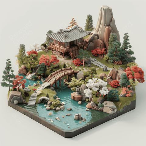 Isometric Japanese garden