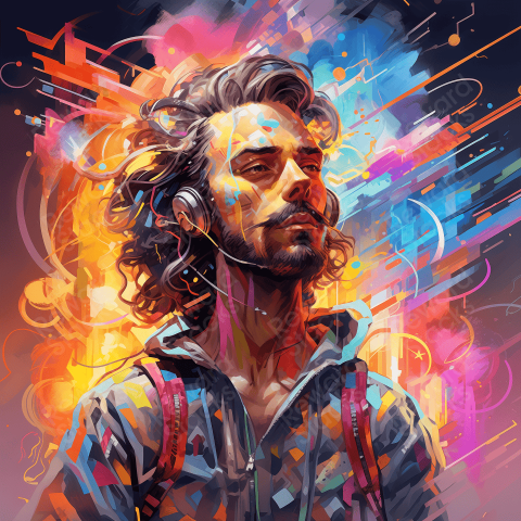 Psychedelic man in colorful clothing