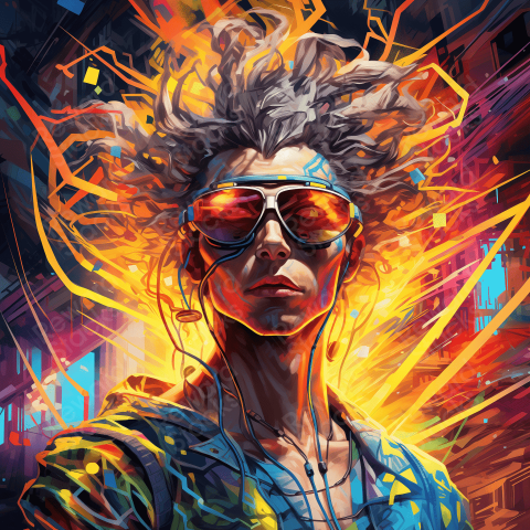 Psychedelic man in colorful lights