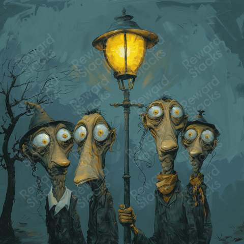 Crazy Several goofballs under a street light