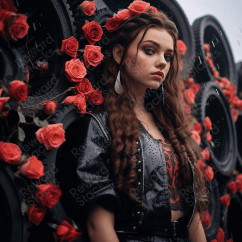 Beautiful girl covered in roses