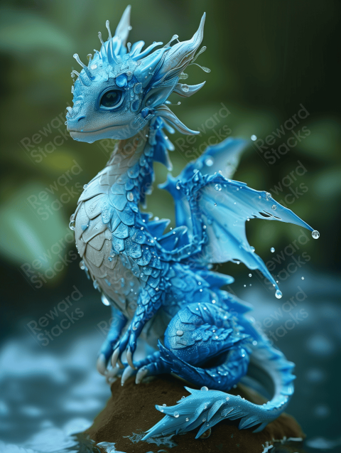 Blue dragon sitting on a rock