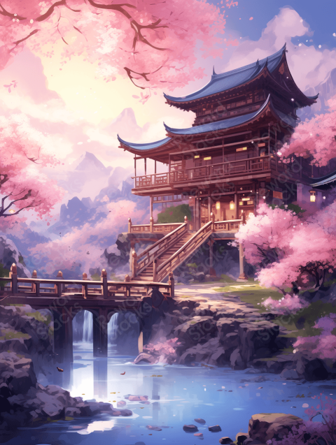 Scenic backdrop of trees and a house