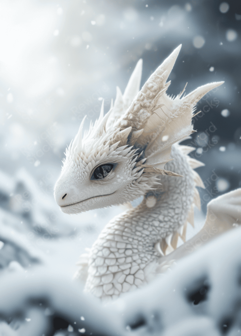 Small white dragon in the snow